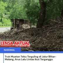 Truk Muatan Tebu Terguling di Jalur Blitar-Malang, Arus Lalu Lintas Ikut Terganggu